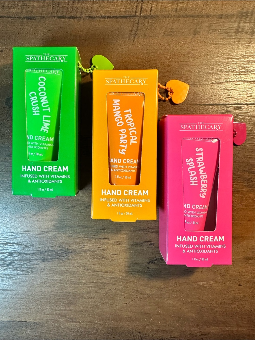 The Spathecary Hand Creams NEW 3pk Mango ~ Coconut ~ Strawberry With Keychains